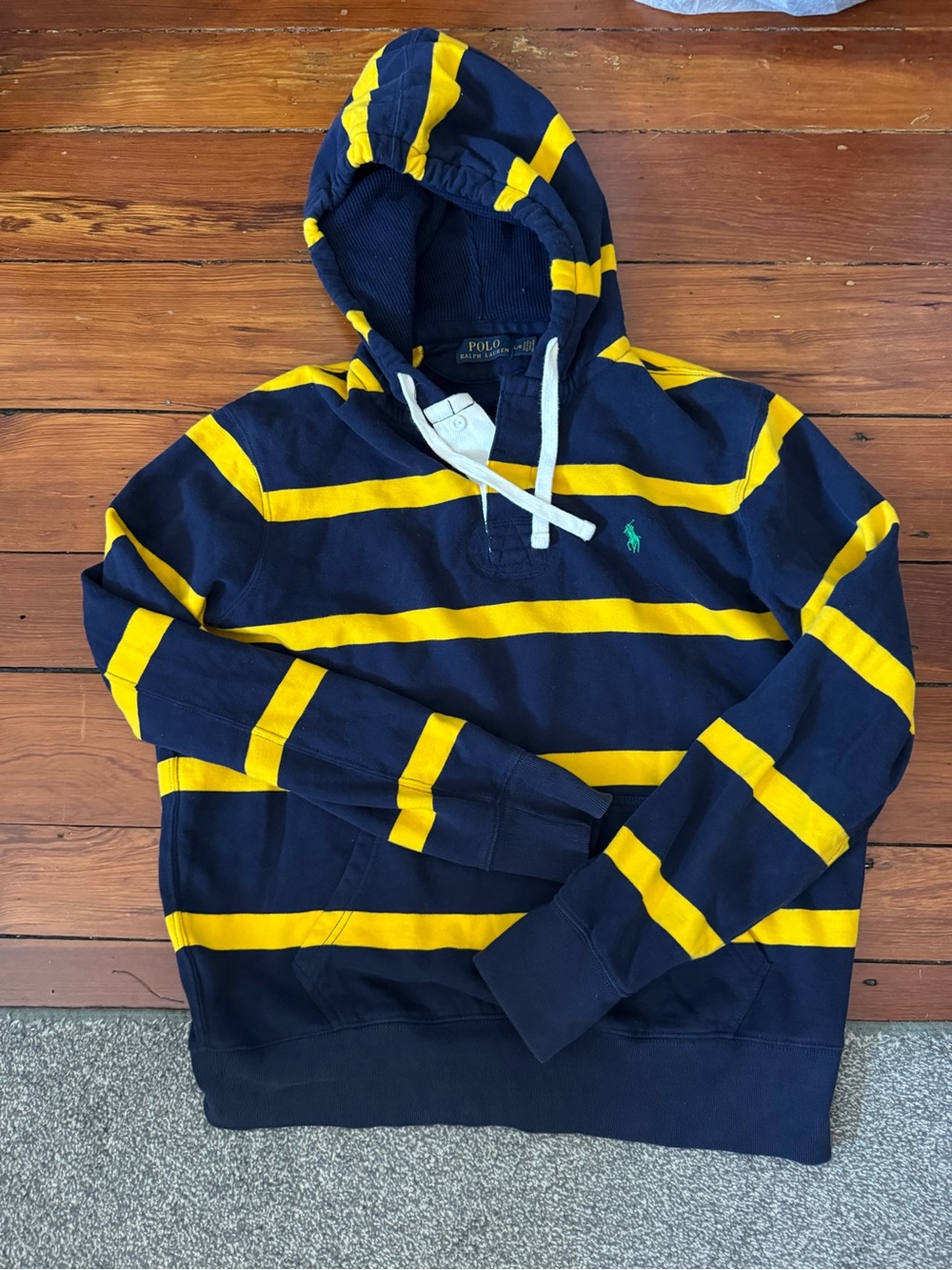 Ralph Lauren Navy and Yellow Striped Hooded Sweatshirt